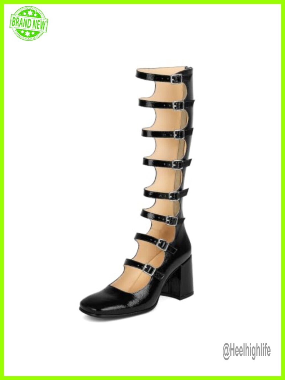 Women's Faux Leather Knee High Boots Chunky Block Heel Square Toe Zip Combat